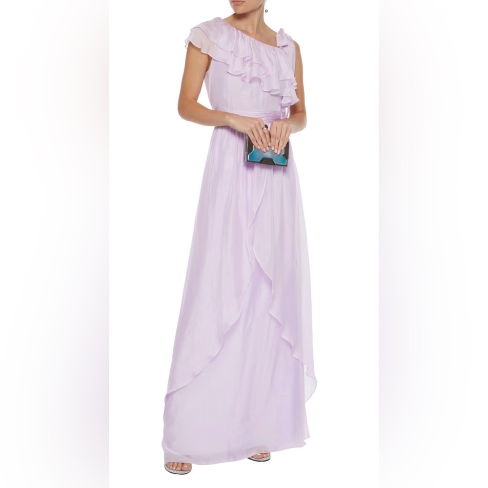 NWT, Rachel Zoe Susanna bow, detailed ruffled organza gown, Pale Lilac, Size 6.